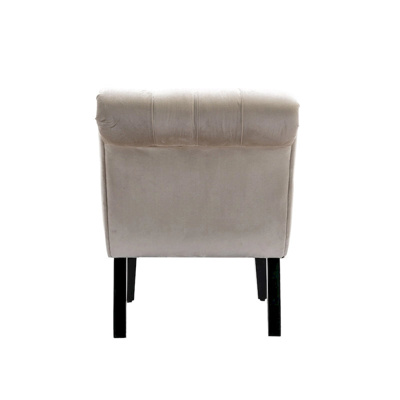 Beige Button-Tufted Velvet Accent Chair with Black Wood Legs