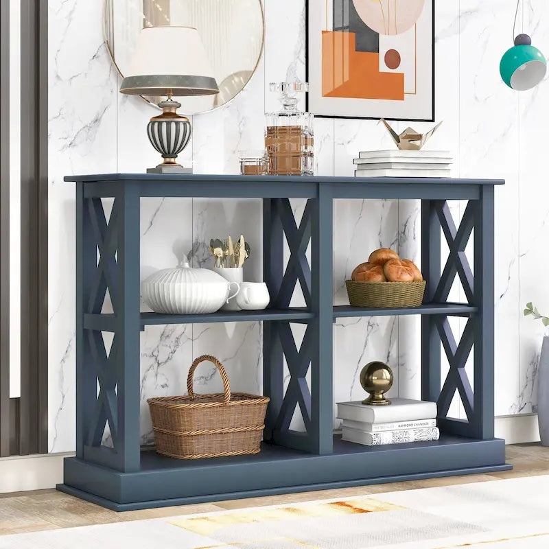 3-tier Narrow Console Table with X detailing