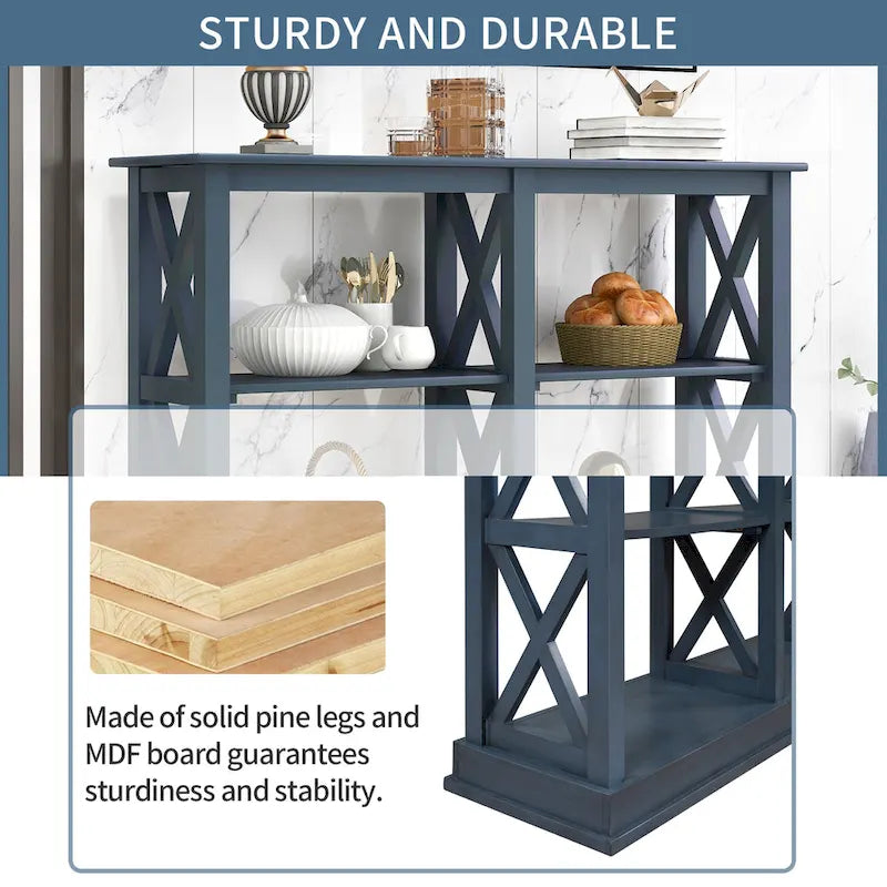 3-tier Narrow Console Table with X detailing