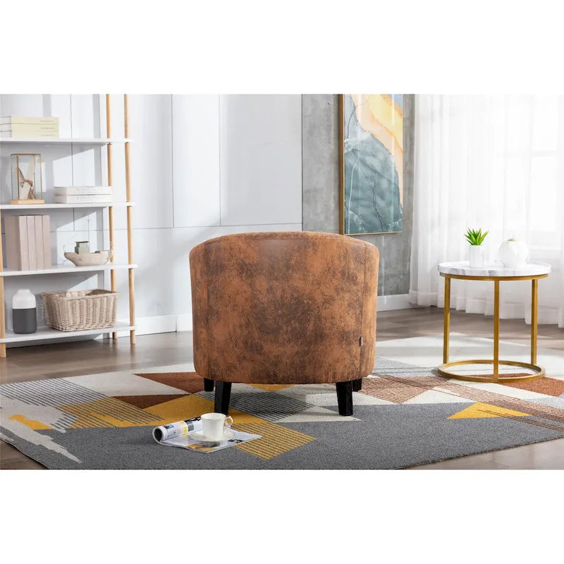 Quilted PU Leather Barrel Accent Chair with Nailhead Trim and Solid Wood Legs