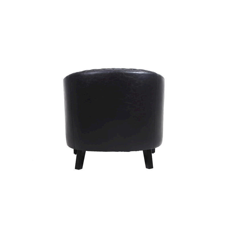 Quilted PU Leather Barrel Accent Chair with Nailhead Trim and Solid Wood Legs