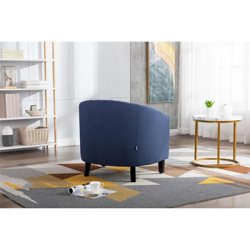 Quilted PU Leather Barrel Accent Chair with Nailhead Trim and Solid Wood Legs