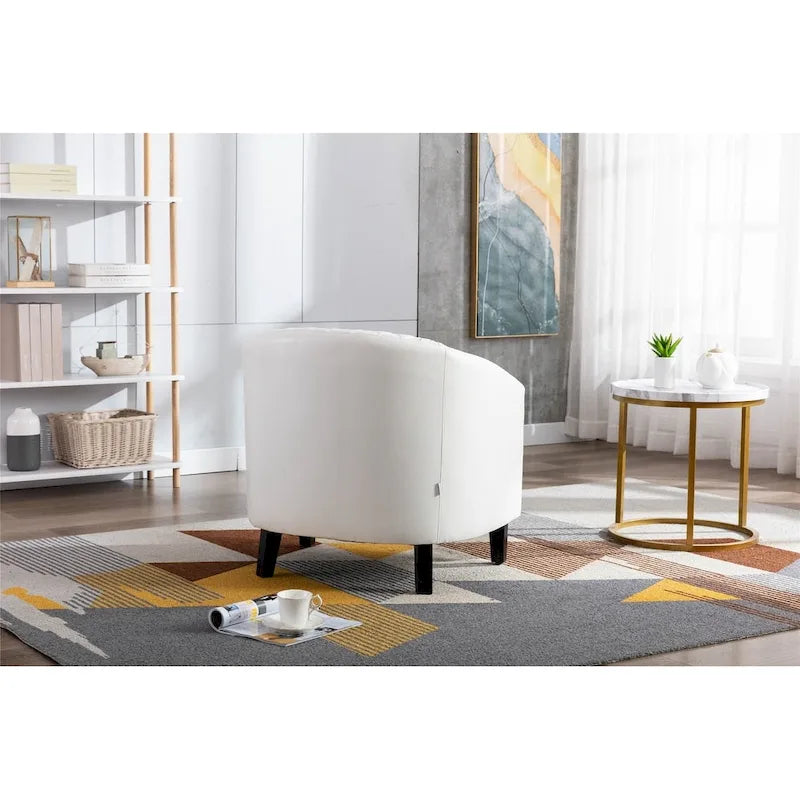 Quilted PU Leather Barrel Accent Chair with Nailhead Trim and Solid Wood Legs