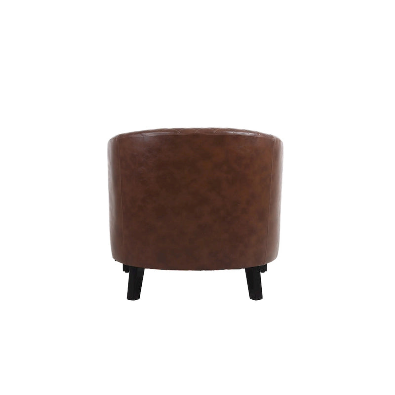 Quilted PU Leather Barrel Accent Chair with Nailhead Trim and Solid Wood Legs
