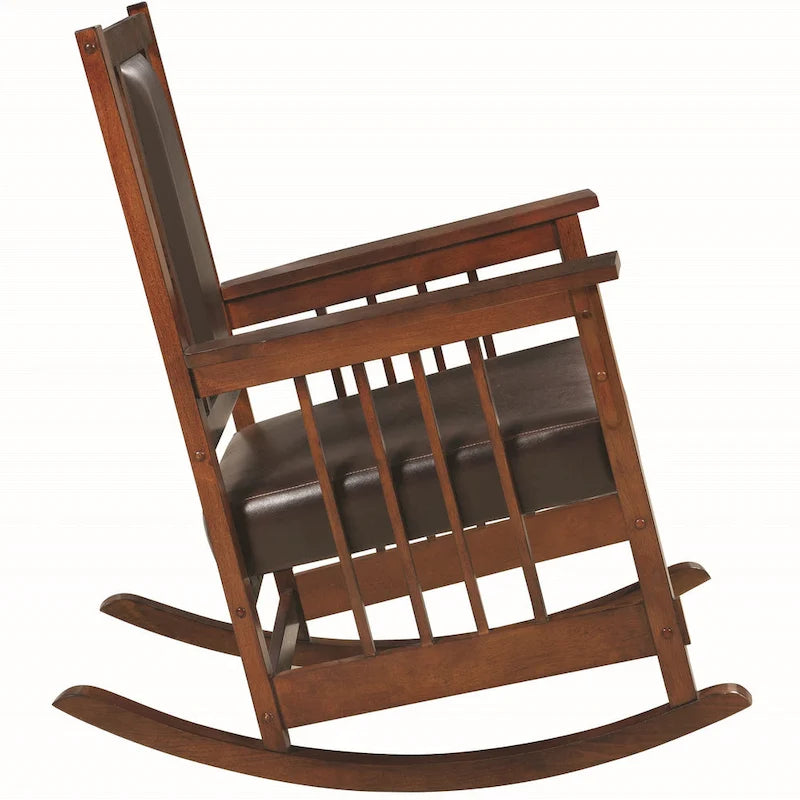 Mission Style Solid Wood Leatherette Upholstered Rocking Chair with Dark Oak Finish
