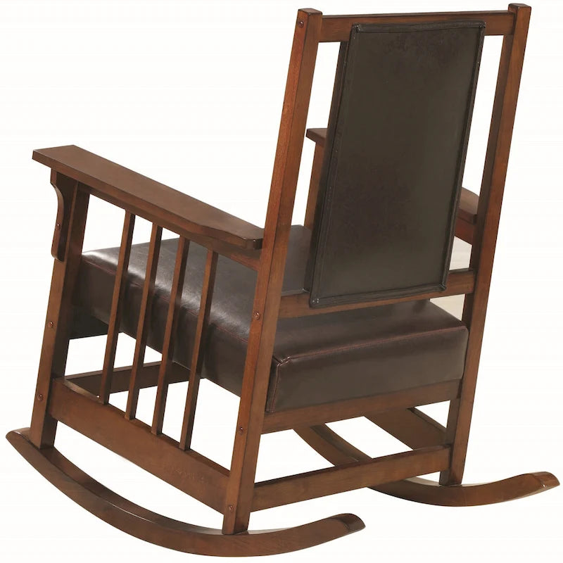 Mission Style Solid Wood Leatherette Upholstered Rocking Chair with Dark Oak Finish