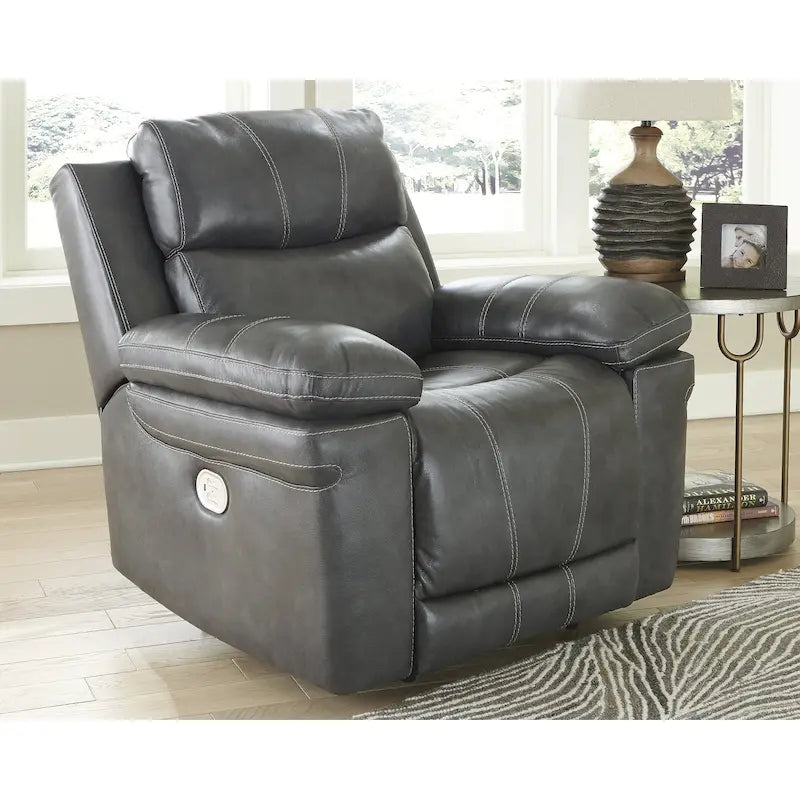 Power Recliner Chair with Adjustable Headrest and Extended Ottoman in Genuine Leather