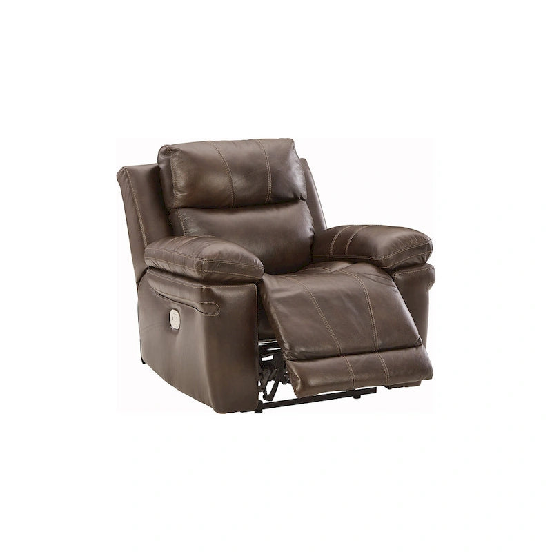 Power Recliner Chair with Adjustable Headrest and Extended Ottoman in Genuine Leather