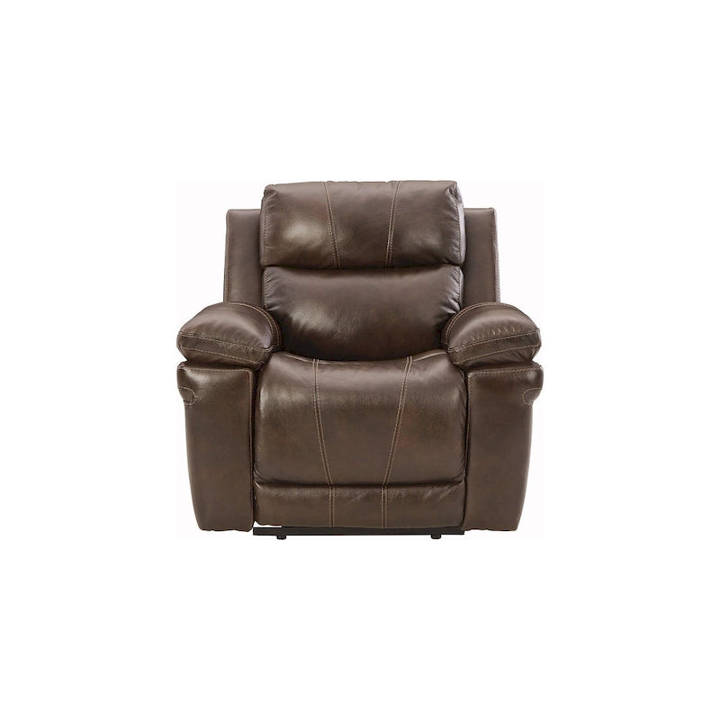Power Recliner Chair with Adjustable Headrest and Extended Ottoman in Genuine Leather