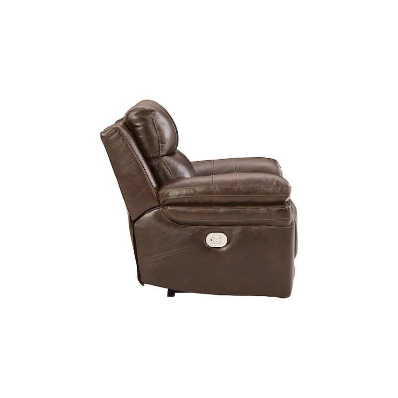 Power Recliner Chair with Adjustable Headrest and Extended Ottoman in Genuine Leather