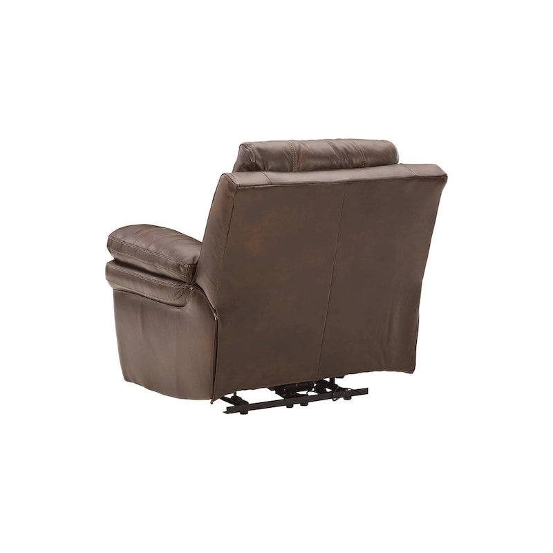 Power Recliner Chair with Adjustable Headrest and Extended Ottoman in Genuine Leather