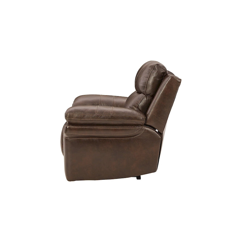 Power Recliner Chair with Adjustable Headrest and Extended Ottoman in Genuine Leather