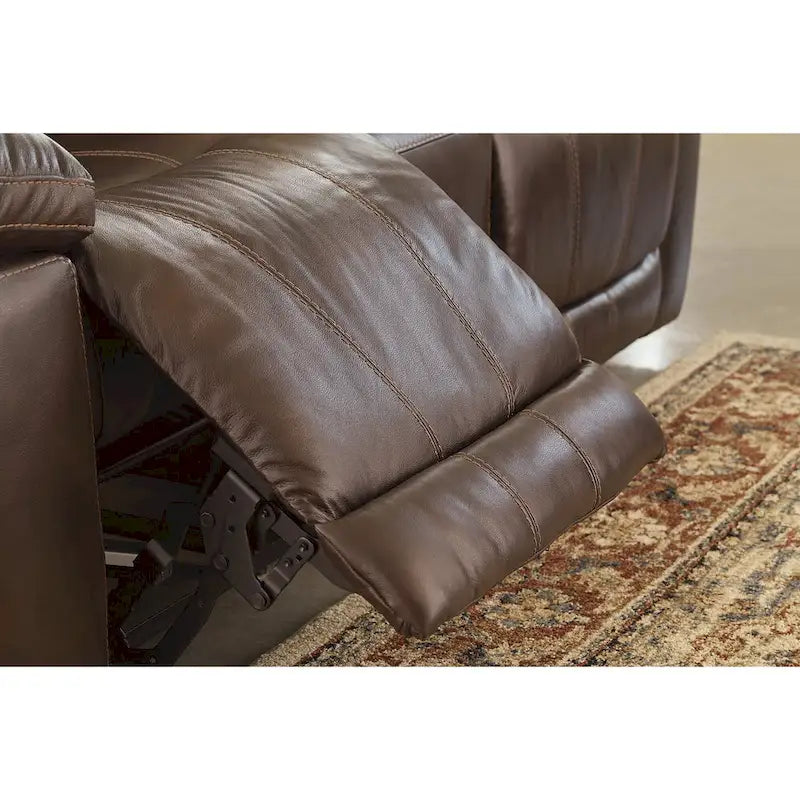 Power Recliner Chair with Adjustable Headrest and Extended Ottoman in Genuine Leather
