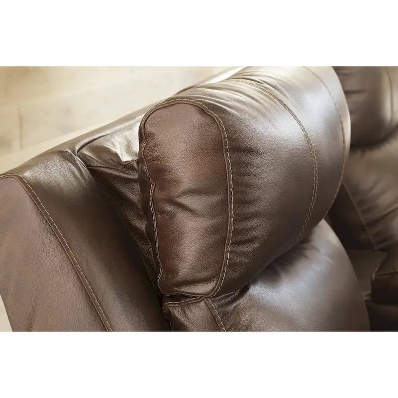 Power Recliner Chair with Adjustable Headrest and Extended Ottoman in Genuine Leather