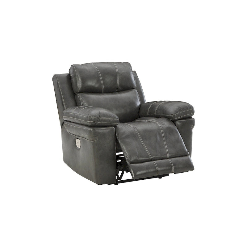 Power Recliner Chair with Adjustable Headrest and Extended Ottoman in Genuine Leather