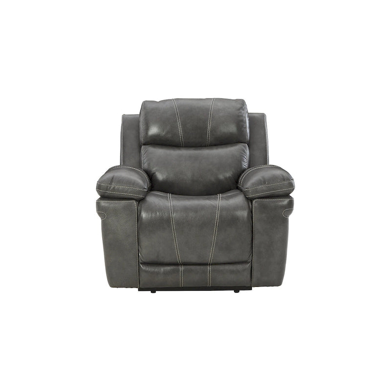 Power Recliner Chair with Adjustable Headrest and Extended Ottoman in Genuine Leather
