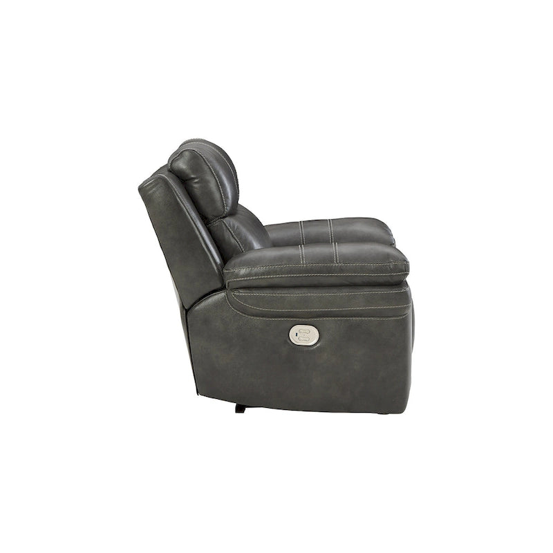 Power Recliner Chair with Adjustable Headrest and Extended Ottoman in Genuine Leather