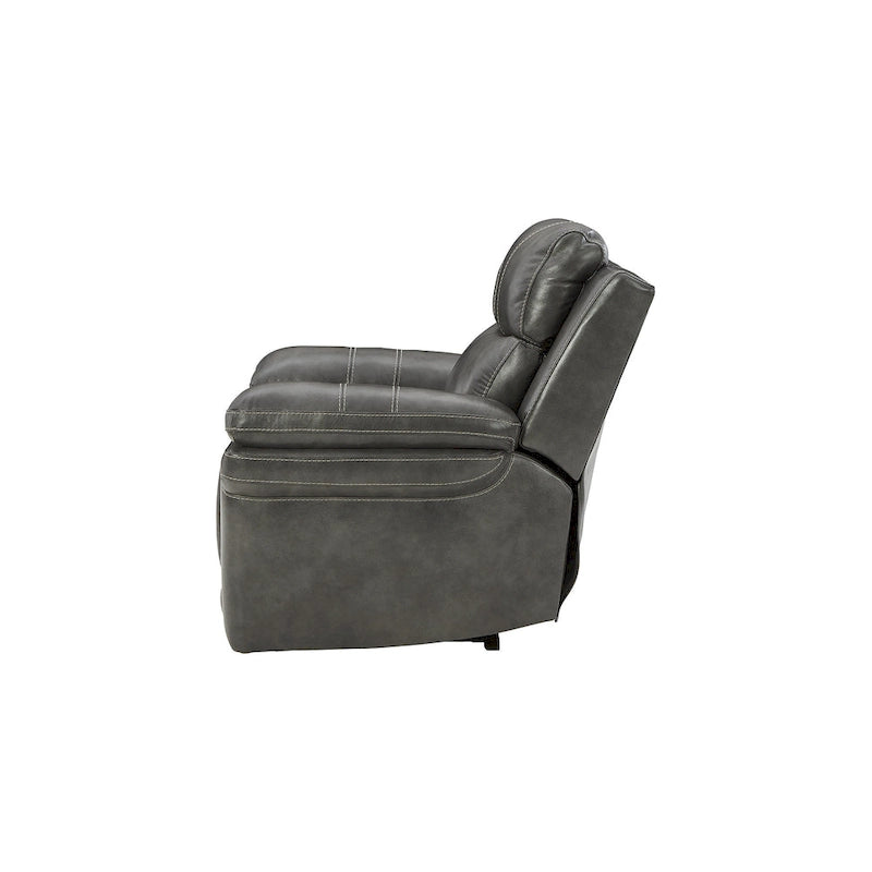 Power Recliner Chair with Adjustable Headrest and Extended Ottoman in Genuine Leather