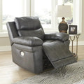 Power Recliner Chair with Adjustable Headrest and Extended Ottoman in Genuine Leather