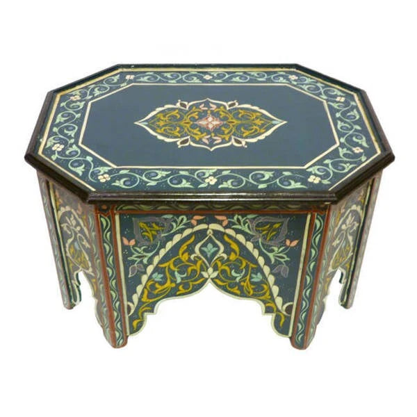 Octagonal Hand-Painted Solid Wood Coffee Table Red Green Off-White Multicolor