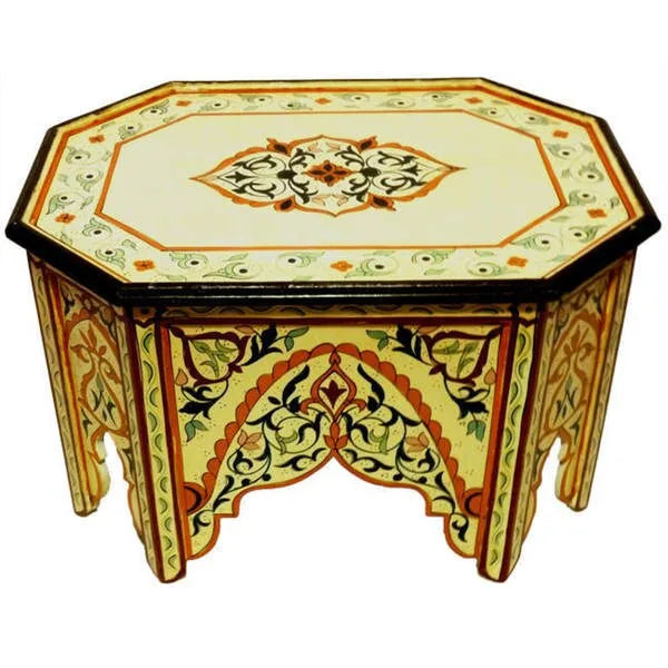 Octagonal Hand-Painted Solid Wood Coffee Table Red Green Off-White Multicolor