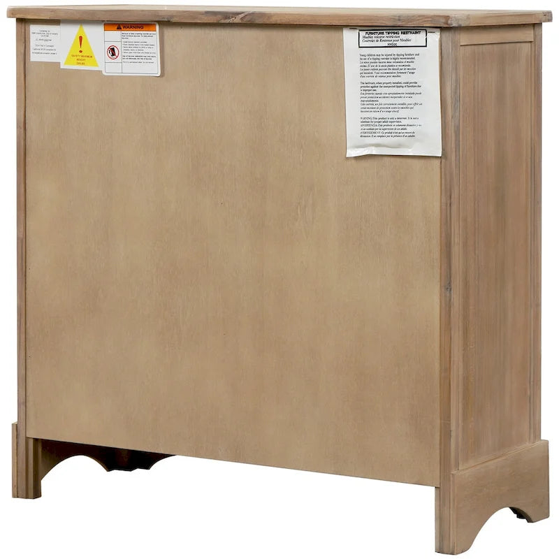 Retro Acacia Wood Storage Cabinet with Drawers and Woven Rattan Baskets