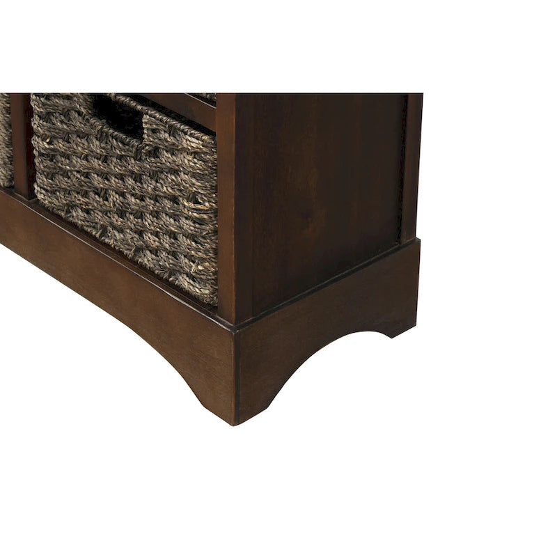 Retro Acacia Wood Storage Cabinet with Drawers and Woven Rattan Baskets