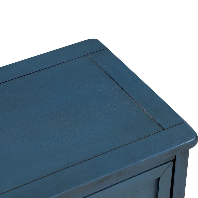 Retro Acacia Wood Storage Cabinet with Drawers and Woven Rattan Baskets