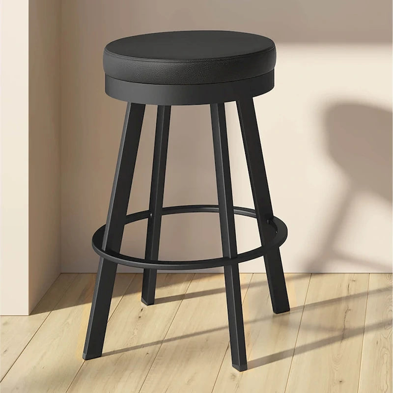 Round Padded Swivel Bar Stool Backless Counter Height with Metal Frame
