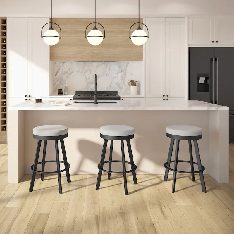 Round Padded Swivel Bar Stool Backless Counter Height with Metal Frame