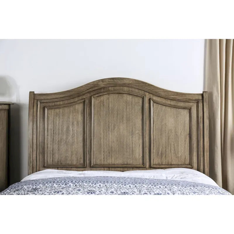 Rustic Grey Solid Wood Platform Bed with 2 Footboard Storage Drawers