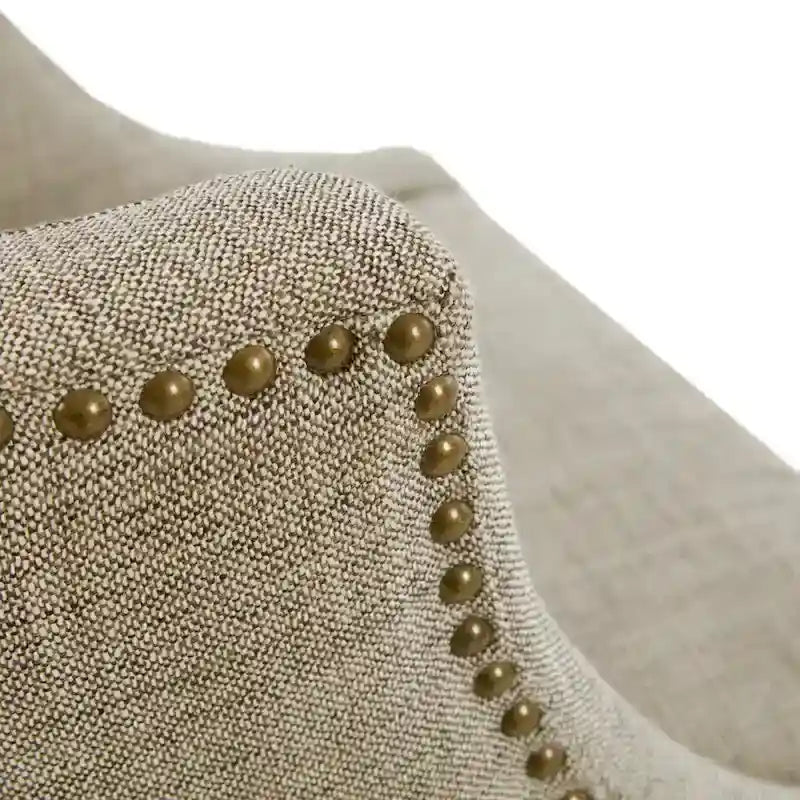 Tweed Fabric Swivel Counter Stool with Nailhead Detail and Wood Legs