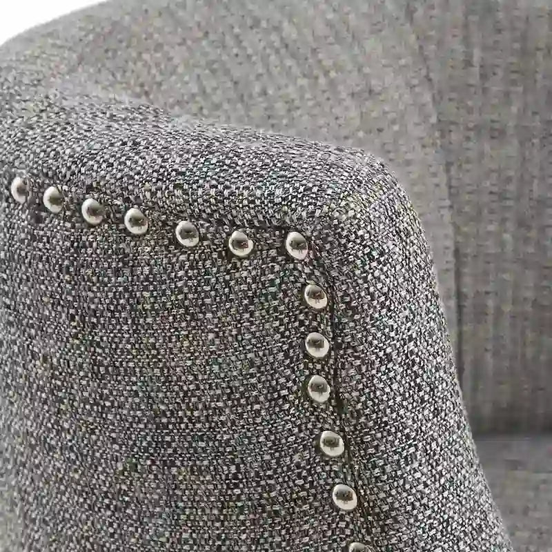 Tweed Fabric Swivel Counter Stool with Nailhead Detail and Wood Legs