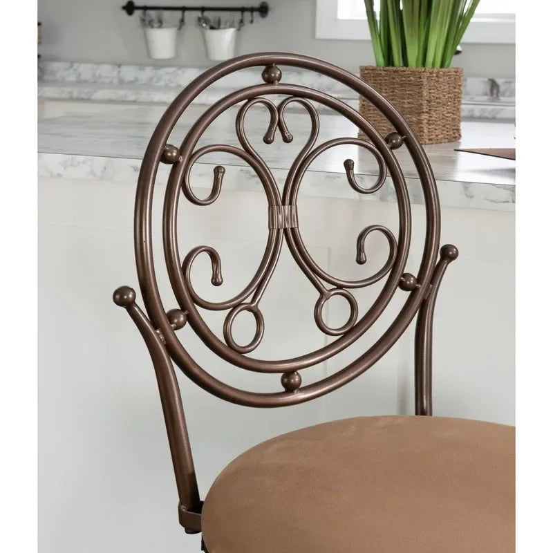 Bronze Scroll Circle Back Swivel Counter Stool with Tan Cushion