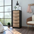 5 Drawer Vertical Dresser with Modern Industrial Design, Black Oak