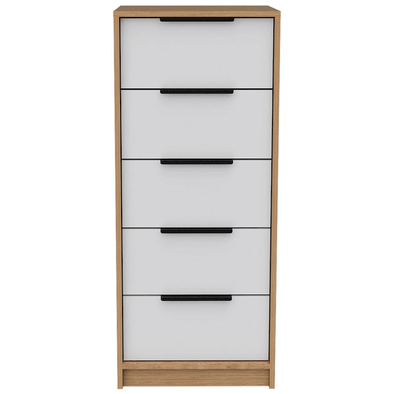 5 Drawer Vertical Dresser with Modern Industrial Design, Black Oak