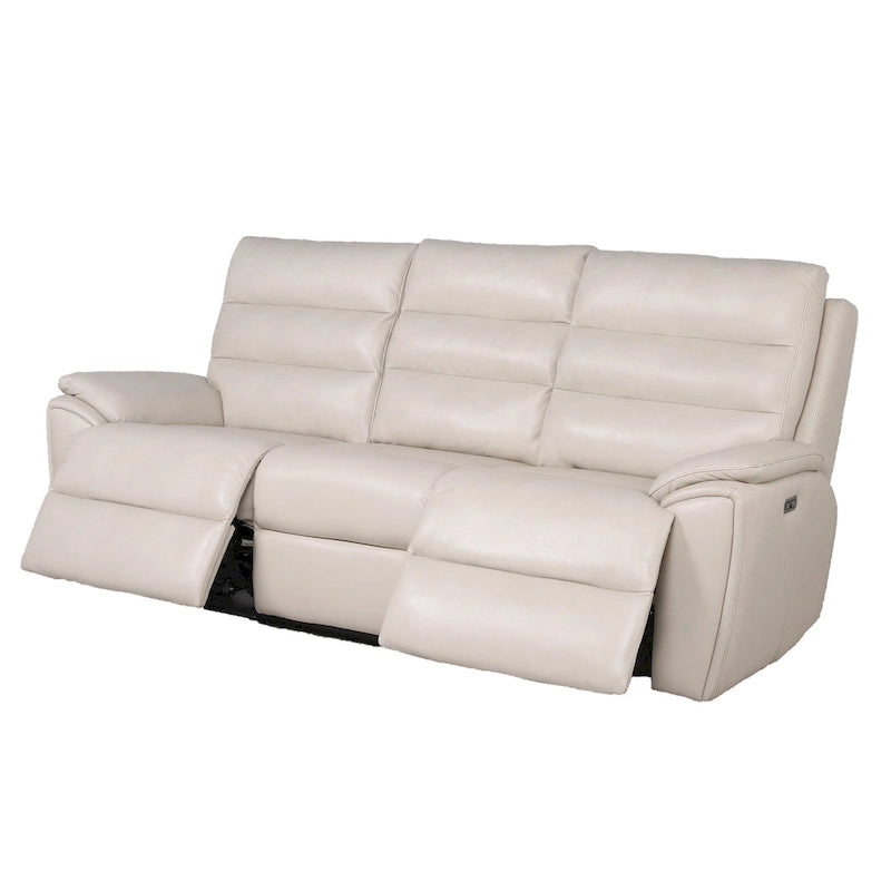 Ivory Top Grain Leather Power Reclining Sofa with Articulating Headrest