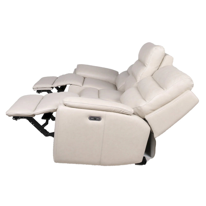 Ivory Top Grain Leather Power Reclining Sofa with Articulating Headrest