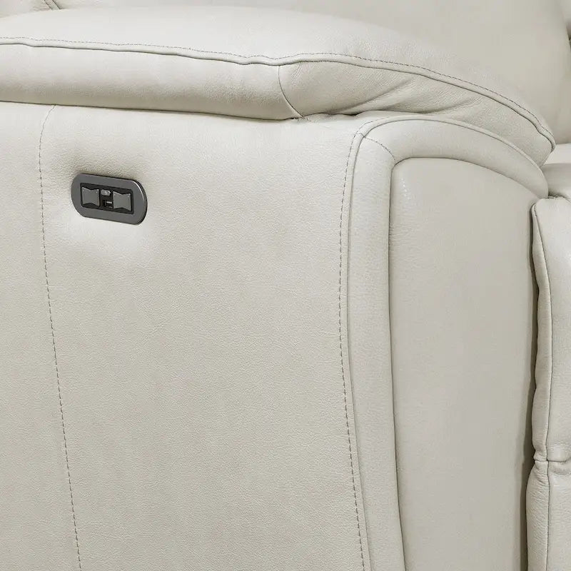 Ivory Top Grain Leather Power Reclining Sofa with Articulating Headrest