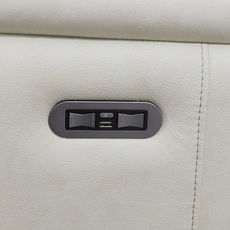 Ivory Top Grain Leather Power Reclining Sofa with Articulating Headrest