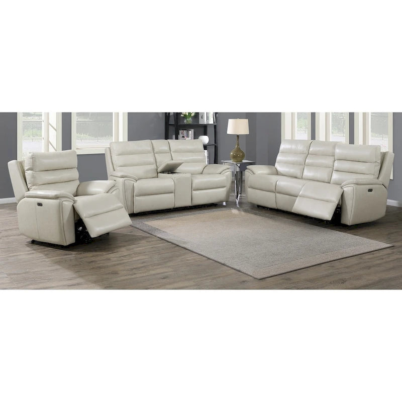 Ivory Top Grain Leather Power Reclining Sofa with Articulating Headrest