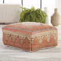 Square Pouf Ottoman Tribal Woven Footrest Orange Blue Boho Accent