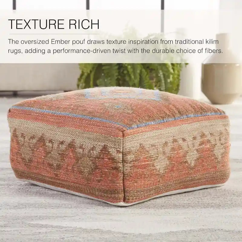Square Pouf Ottoman Tribal Woven Footrest Orange Blue Boho Accent