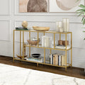 Minimalist Metal Frame Console Table with Open Shelves, Gunmetal & Black