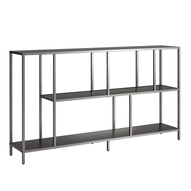 Minimalist Metal Frame Console Table with Open Shelves, Gunmetal & Black