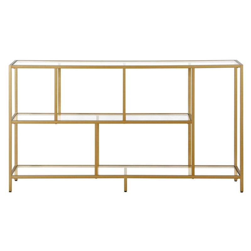 Minimalist Metal Frame Console Table with Open Shelves, Gunmetal & Black