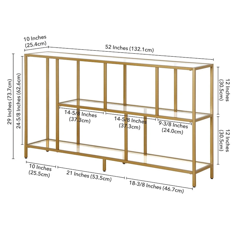 Minimalist Metal Frame Console Table with Open Shelves, Gunmetal & Black