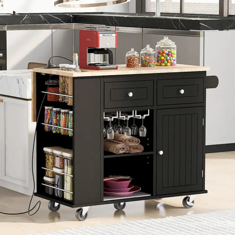 Kitchen Storage Island with Drop Leaf and Power Outlet