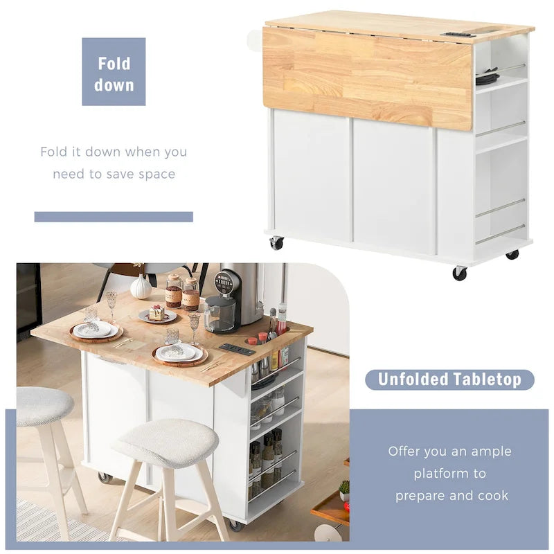 Kitchen Storage Island with Drop Leaf and Power Outlet
