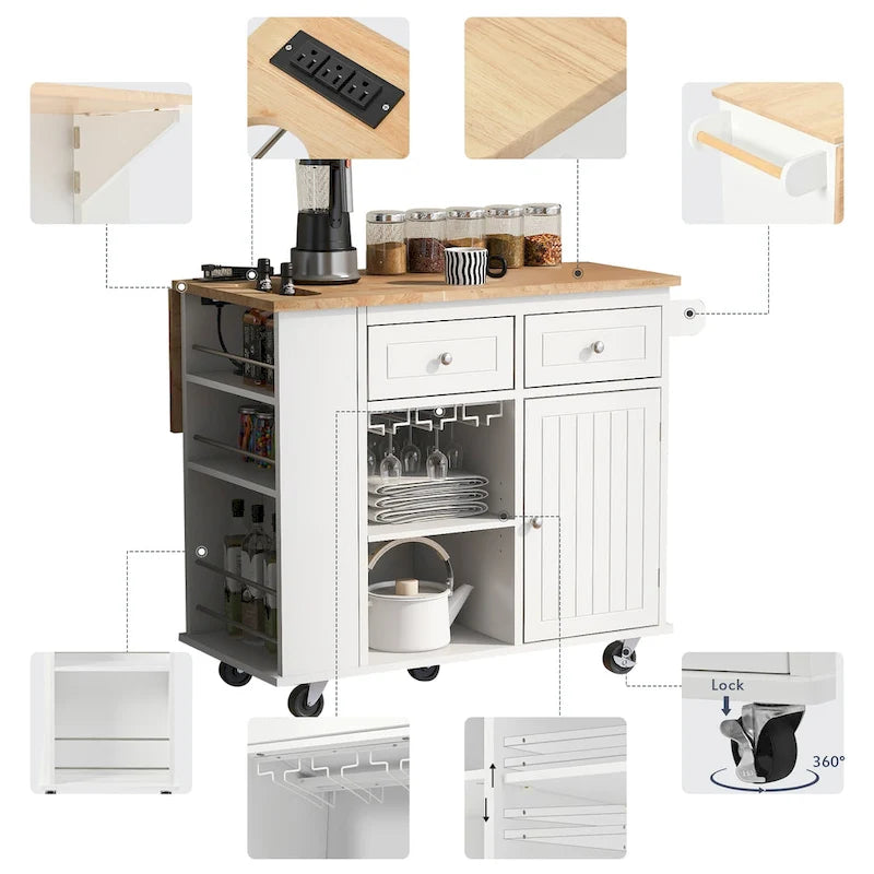 Kitchen Storage Island with Drop Leaf and Power Outlet